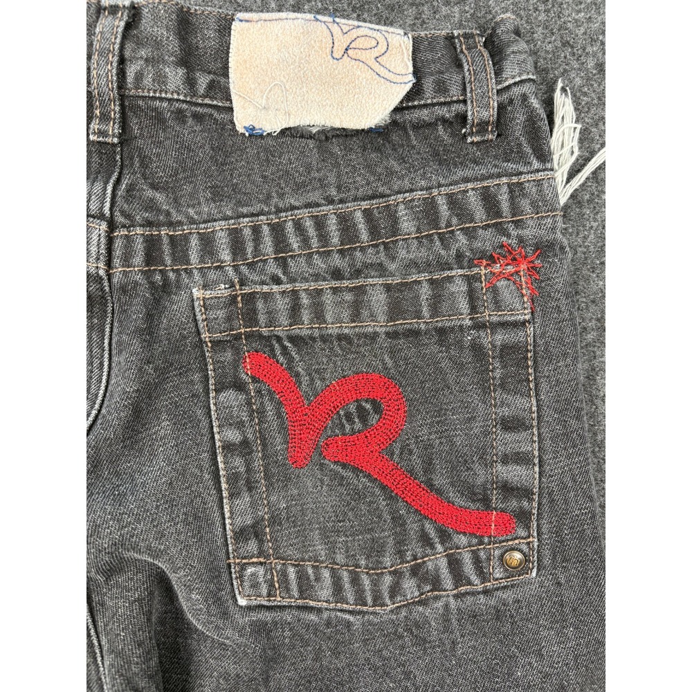 Rocawear Womens Baggy Wide Leg Jeans Size 16 Black Distressed Y2K Embroidered - Picture 12 of 13